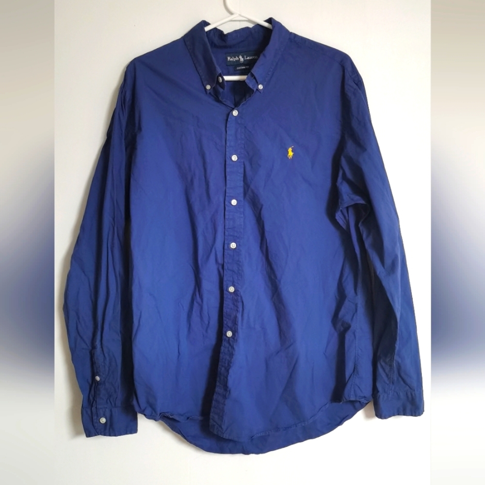 Ralph Lauren Men's Custom Fit Long Sleeve Navy Blue Button Down Shirt XL